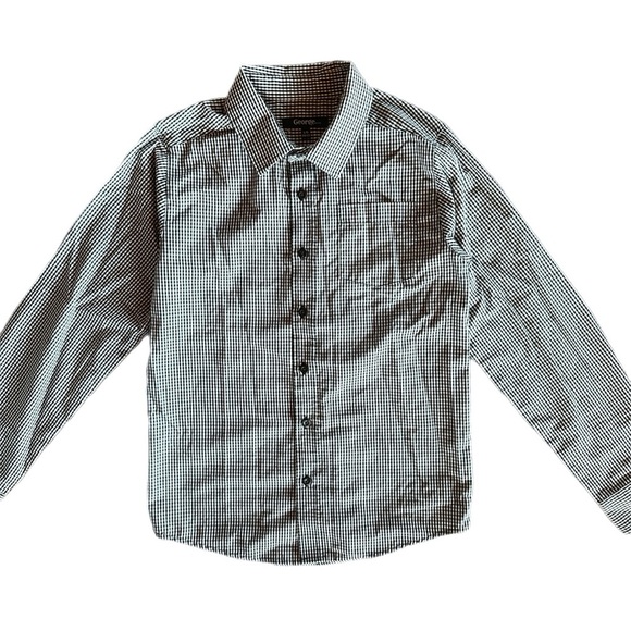 George Boys Black White Gingham Long Sleeve Button Down Dress Shirt 10-12 - Picture 1 of 5
